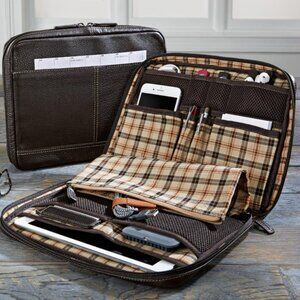 Levenger Brown Leather Travel Folio for Tablet and Accessories